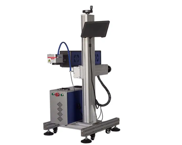 Online Co2 Flying Laser Engraving Marking Machine Printing Equipment For Water Bottles Food Beverage Line