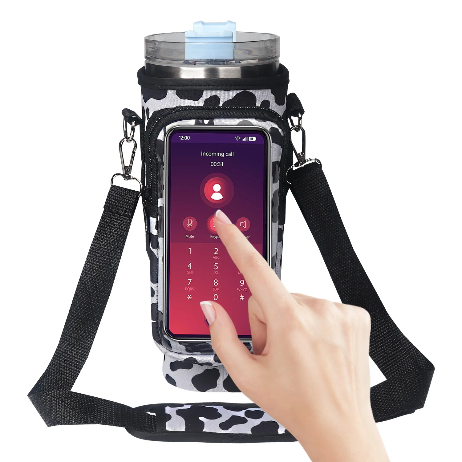 Stock Custom Colorful Transparent Touch Screen Sports Water Bottle Holder Sleeve Cooler With Adjustable Long Shoulder Strap
