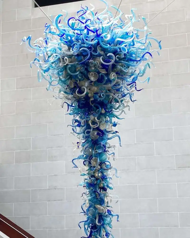 Fashion Blue Art Modern Chandelier for High Ceilings Hotel Lobby Indoor Decorative Lighting