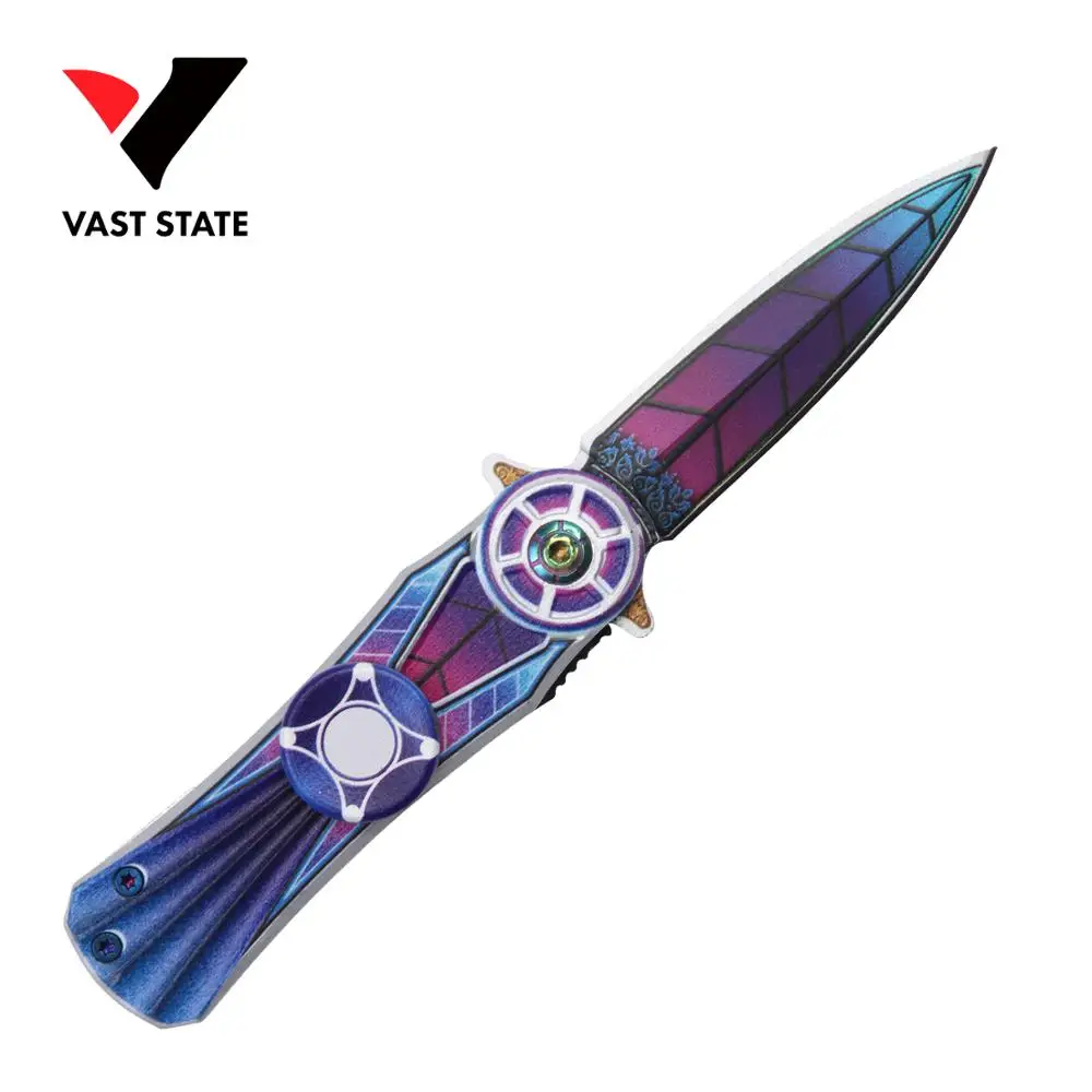 
Custom Logo 3D pattern Camping Knife Hunting Knives Double Action Tactical Self Defense Folding EDC Knife 