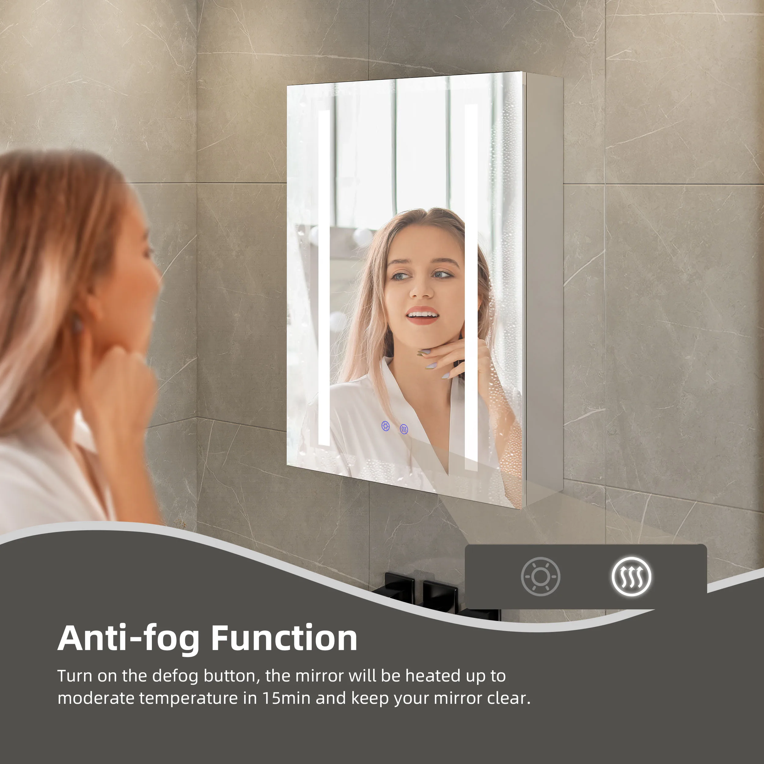 Frontlit Modern Wall Mounted Defogger Vanity Light Up Smart Storage Washroom Toilet Led Bathroom Medicine Cabinet With Mirror