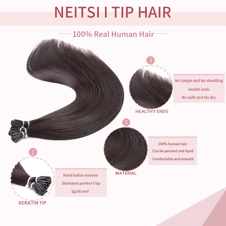Neitsi I Tip Hair Extension 100% remy Human Hair Indian Straight Keratin Capsules atural Brown and Blonde Color hair extension