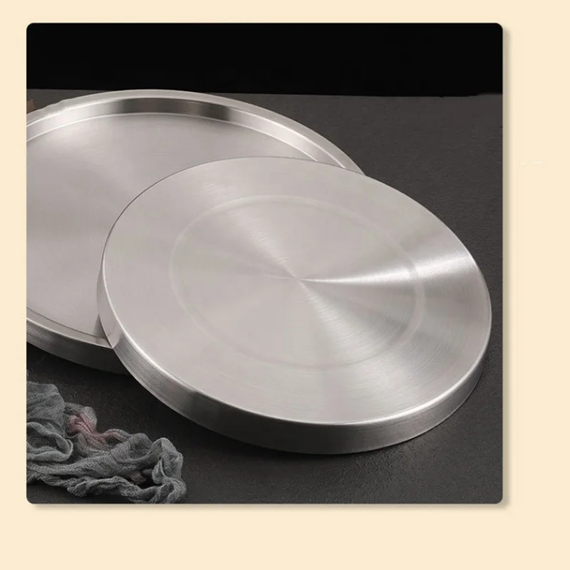 304 Stainless Steel Double Layer Round Dinner Plate Stainless Steel Barbecue Tray Metal Food Tray Western food plate