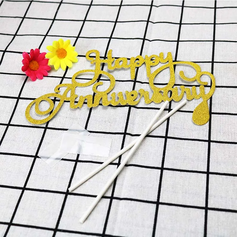 
Cake Flags Happy Anniversary Cake Topper Glitter Paperboard Wedding Engagement Party Cake Baking Decor Supplies DIY Customised 
