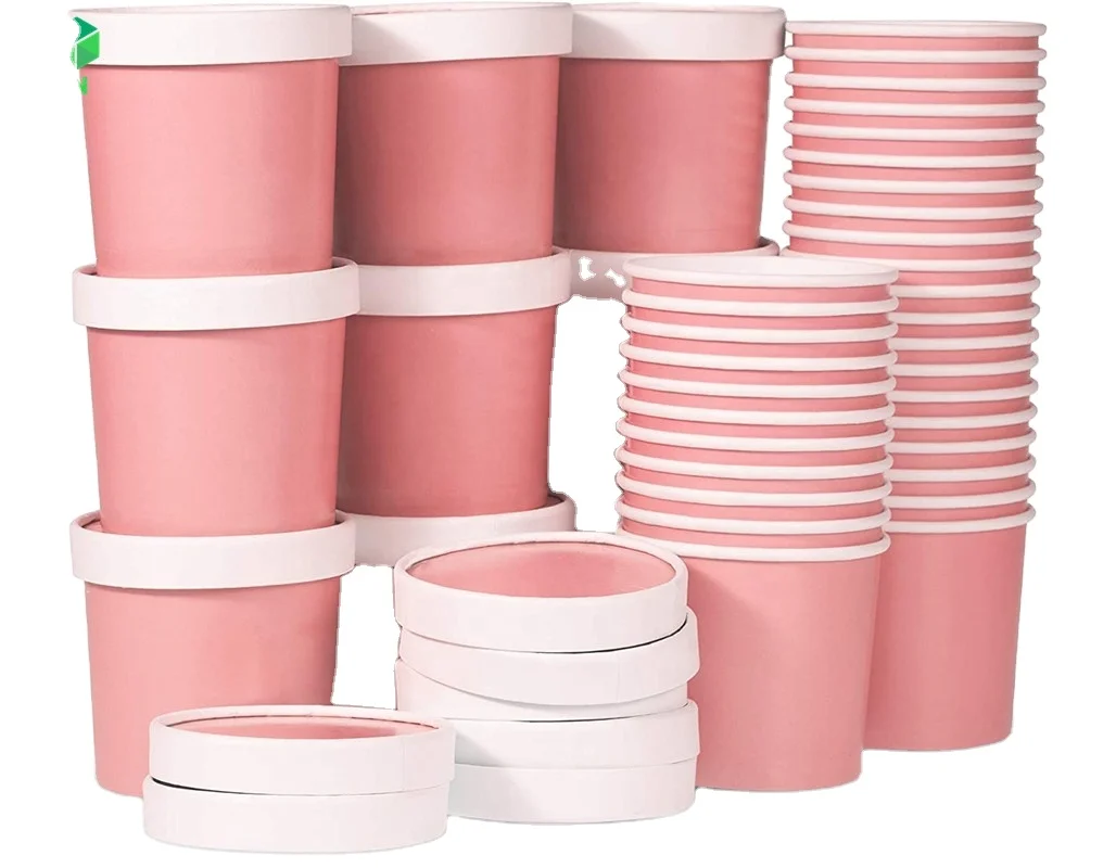 Eco Friendly Disposable Paper Food Bowl 200ml Paper Yogurt Tub Ice Cream Cup with Lid