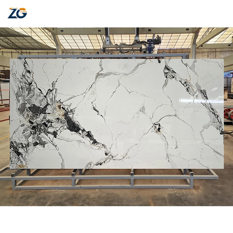 ZGSTONE 1600x3200 мм внутренняя стена фарфоровая мраморная столешница дизайн Calacatta белый глянцевый спеченный камень для пола
