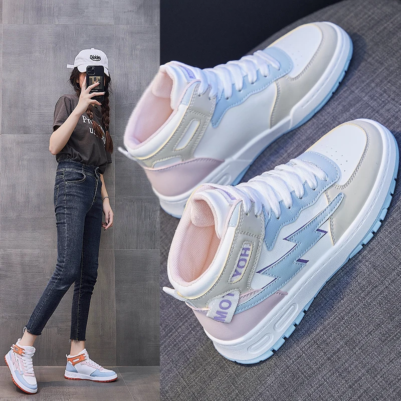 Женские высокие кроссовки, повседневная обувь для скейтборда, модные туфли для девушек