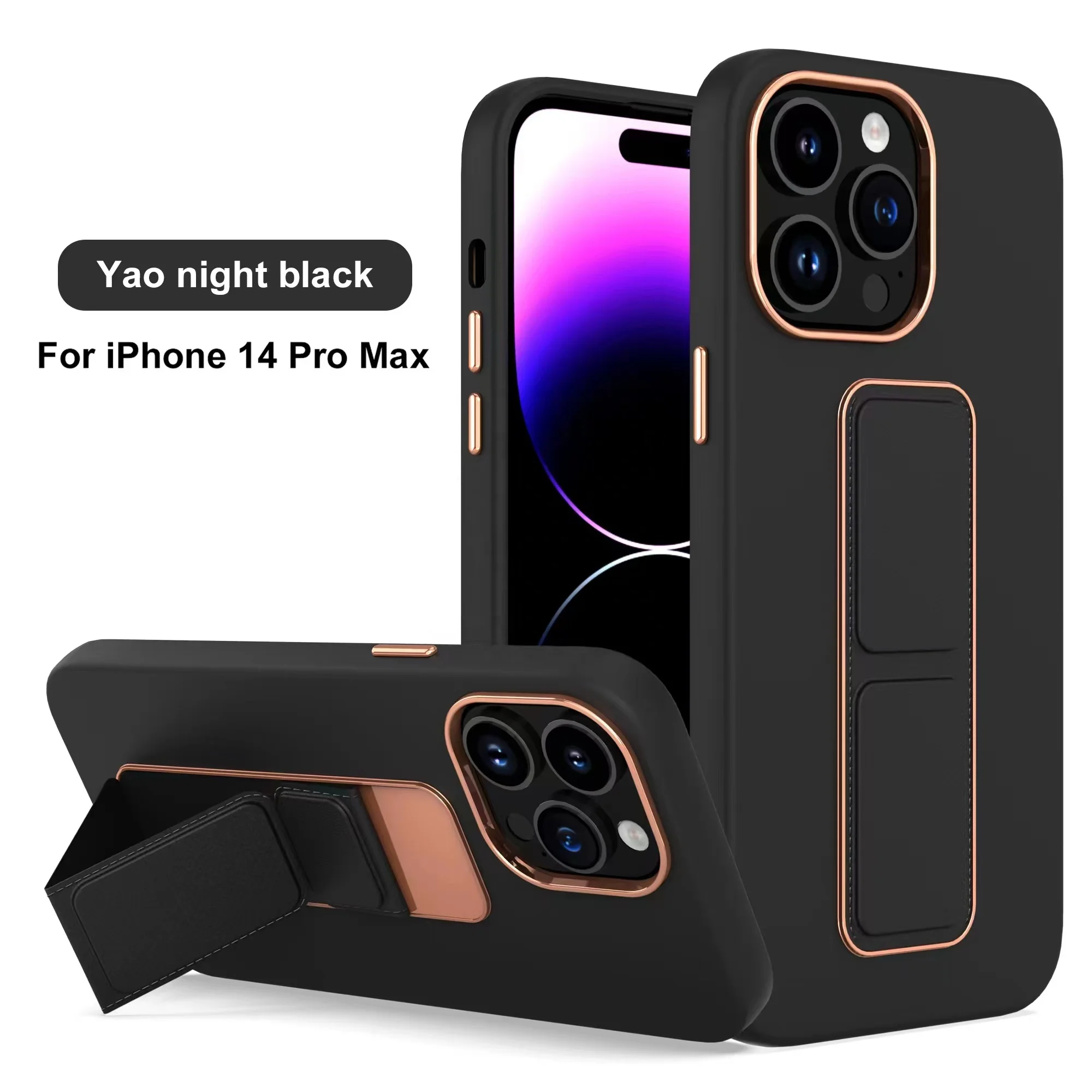 Electroplating Gilding Shockproof Stand Case For iPhone 14 13 Pro Max Luxury Plated Soft Phone Cover Case With Holder