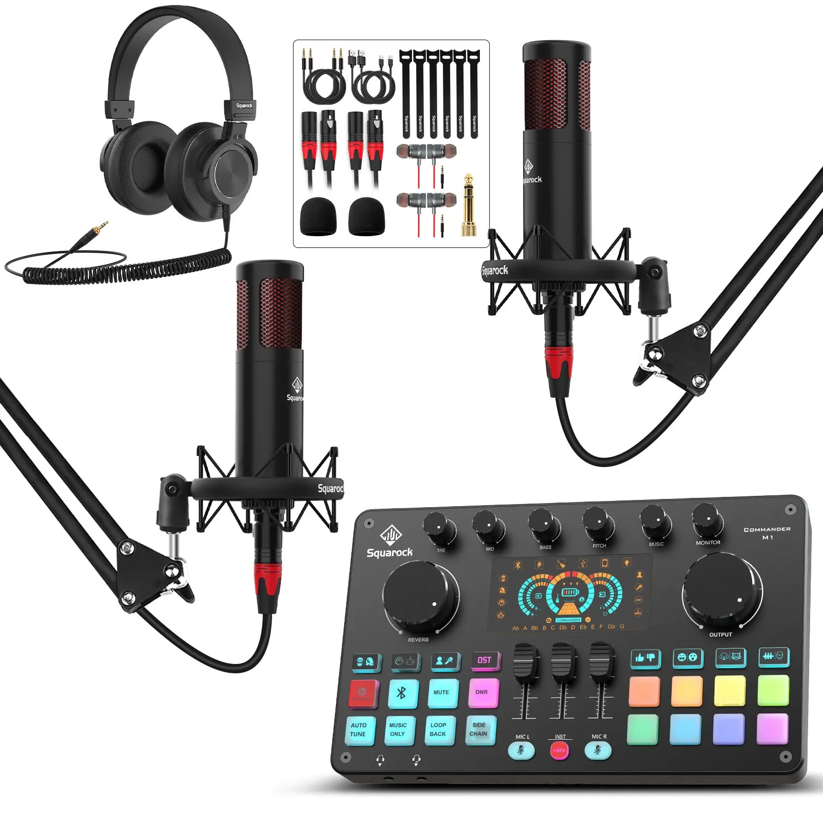 Professional studio photo equipment Includes 2 Condenser Mics monitor headphones with sound interface for phone laptop