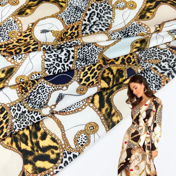 75D Four Way Stretch Polyester Spandex Custom Leopard Digital Printing Fabric For Dress