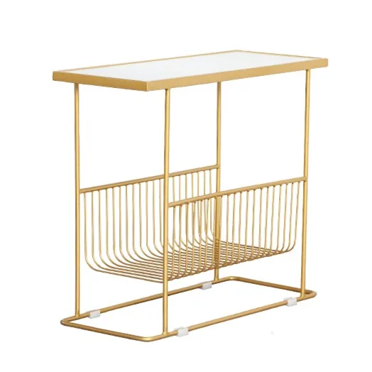 Factory wholesale gold rectangle console metal wire table with Wooden table