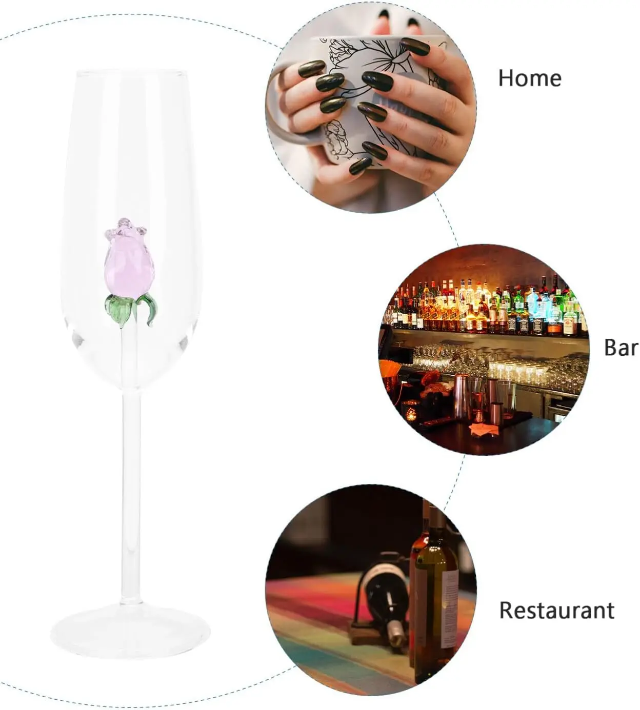 Wholesale Rose Wine Glass Goblet Cocktail Glasses Crystal Champagne Flutes Red Wine Glass for Wedding Birthday Christmas Gift