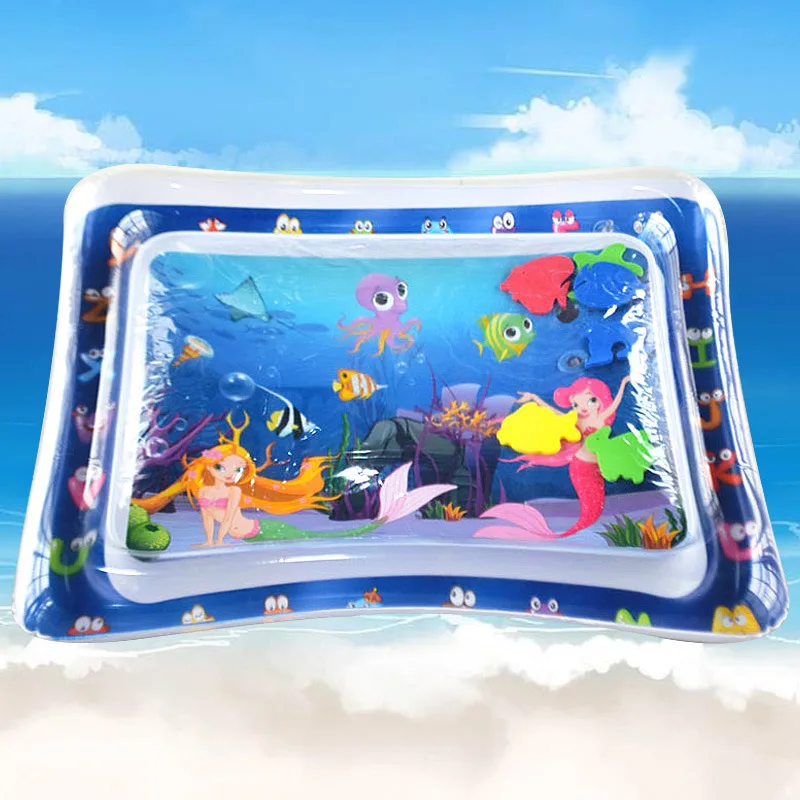 Child Water Play Mat Non-Toxic Inflatable Baby Water Mat Foldable Educational Toys Tummy Time Mat for Baby Infants and Toddlers