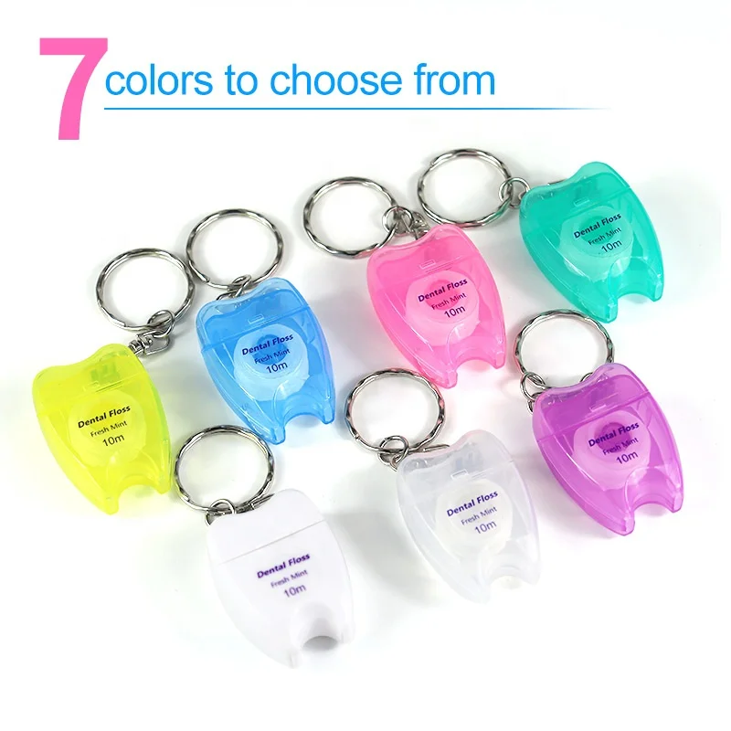 ISO Approved Bulk OEM Mint Flavor Oral Hygiene 10m Tooth Shape Keychain box Flosser Dental Floss