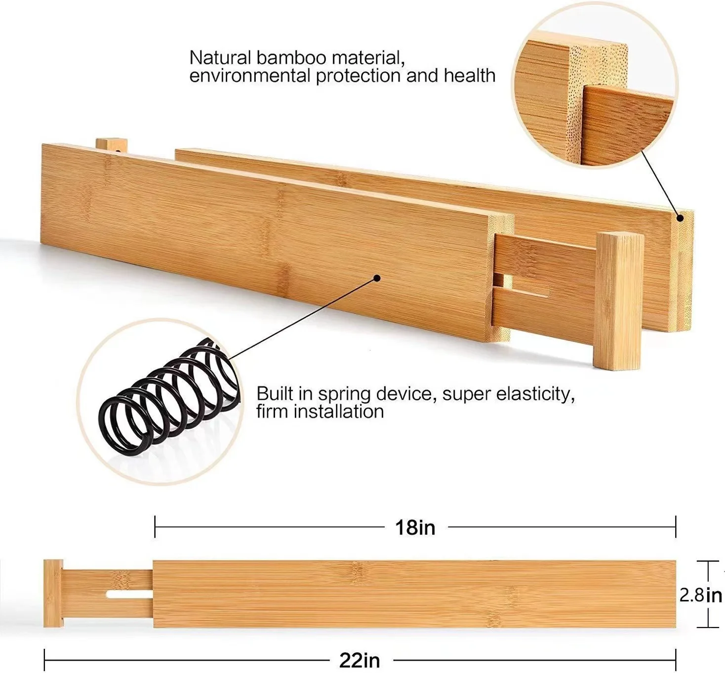 drawer organizer dividers insert adjustable separators spring loaded kitchen 4 pack expandable bamboo drawer divider