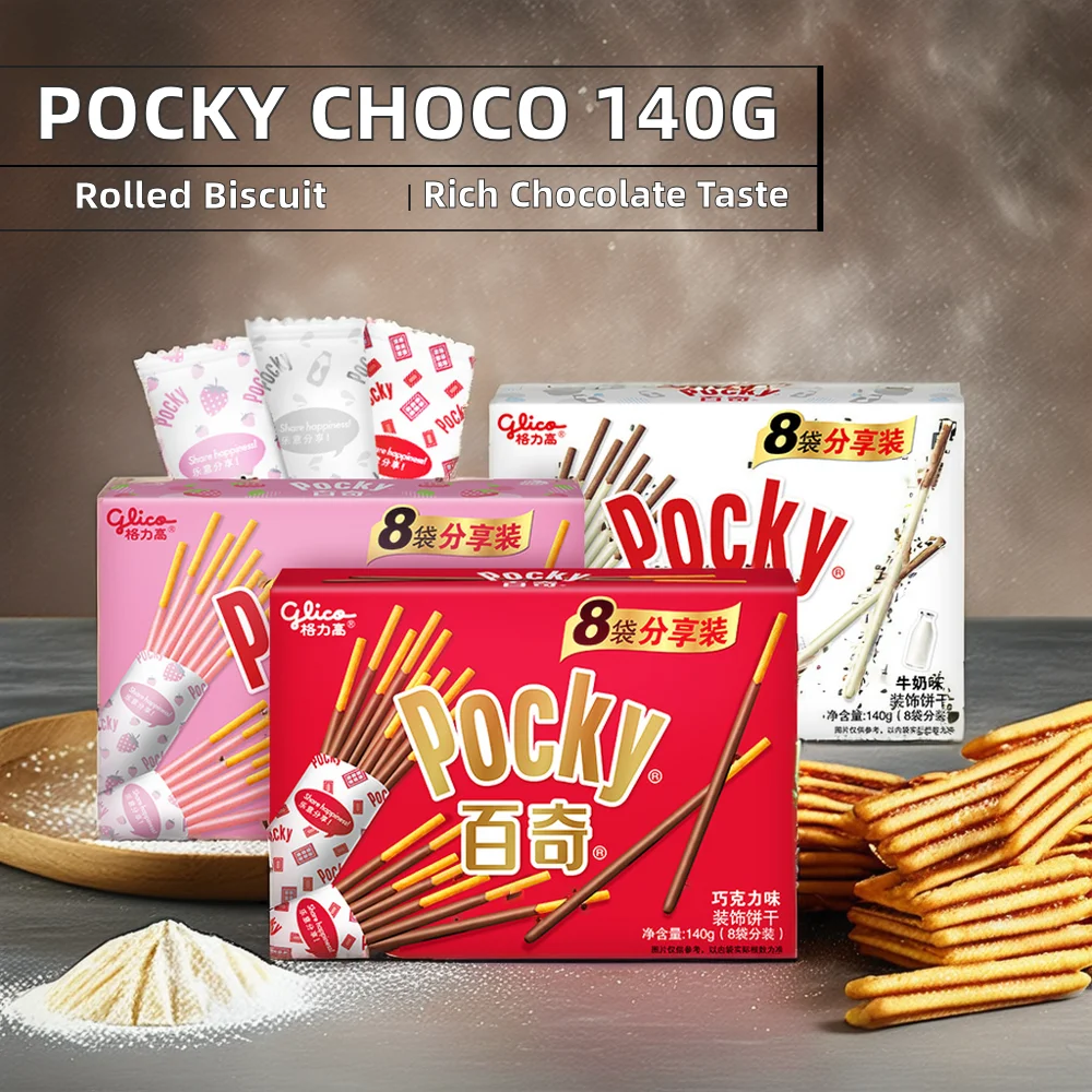 Hot Selling Pocky 140g Chocolate Milk Stick Sweet Cream Fruit Cheese Cream Sandwich Box Rolled Sugar Similar Biscuits Crackers
