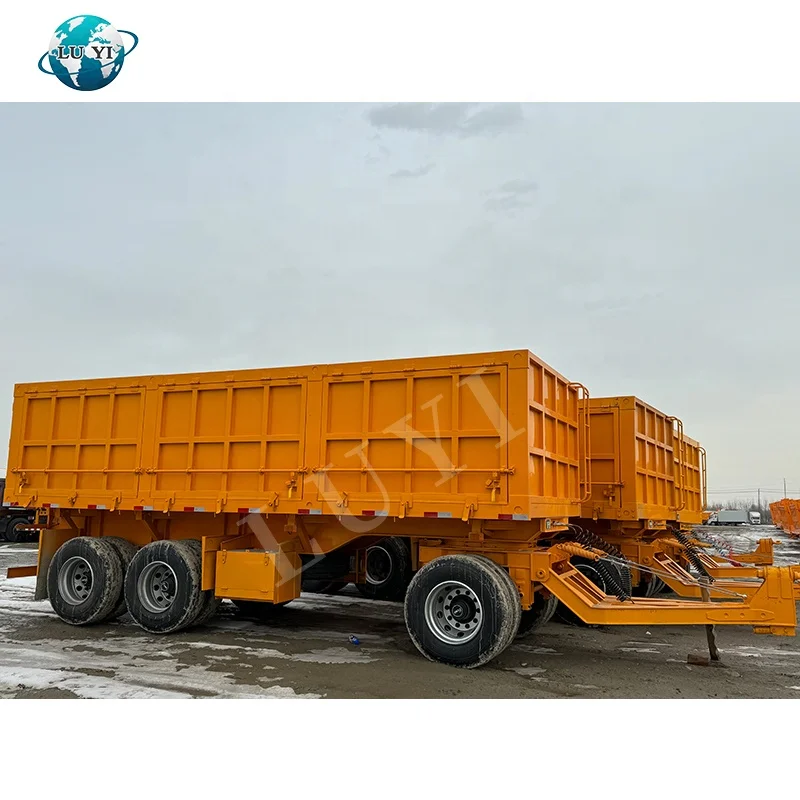 Kazakhstan Using 3 4 Axles 60 Tons Sand Coal Building Side Hydraulic Tipper Trailer Side Rolling Dump Truck Semi Trailer