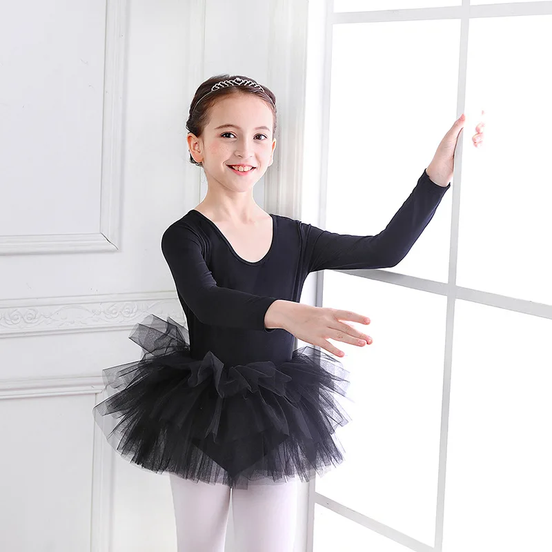 YD High quality girls ballet dancing jumpsuit long sleeve mesh skirt girls performance tutu dress
