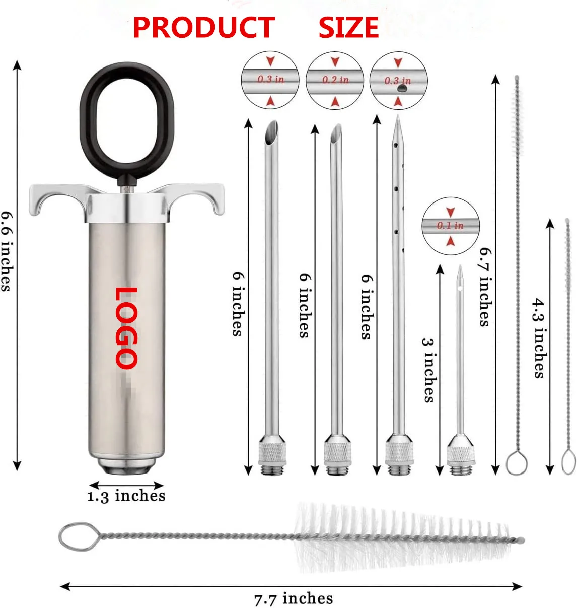 Professional Stainless Steel Meat Injector Kit with 3 Marinades Needles for BBQ Grill & Smoker Seasoning Poultry Tools