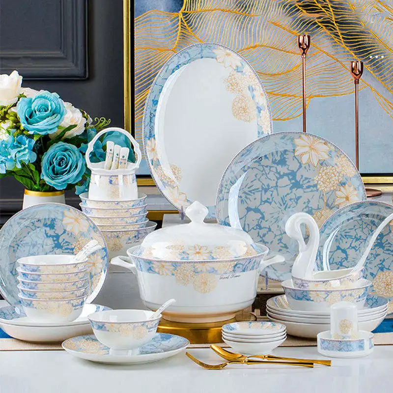 Wholesale high quality arabic  ceramic porcelain tableware set  hotel plates and bowls set dinnerware  sets