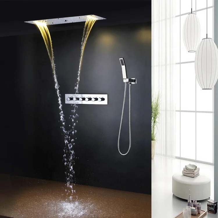 Shower Panel multi function Stainless Steel LED Rainfall Shower Set Massage System Faucet polish bathtub Shower Column