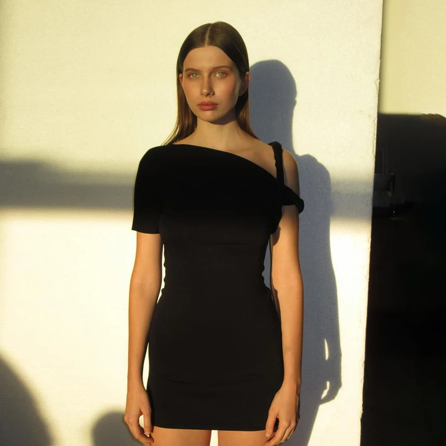 43854 Solid Color Slim Party Dress Irregular Hollow Out Tight-Fitting Elegant Women Sexy Mini Dress