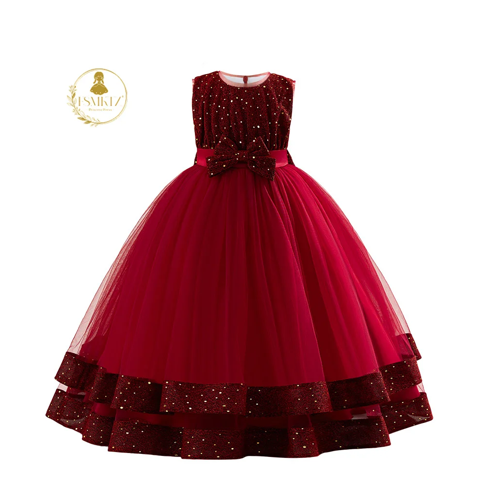 FSMKTZ long Sequined kids girl party princess gown dresses for teenagers dress girl princess party party gown flower girl
