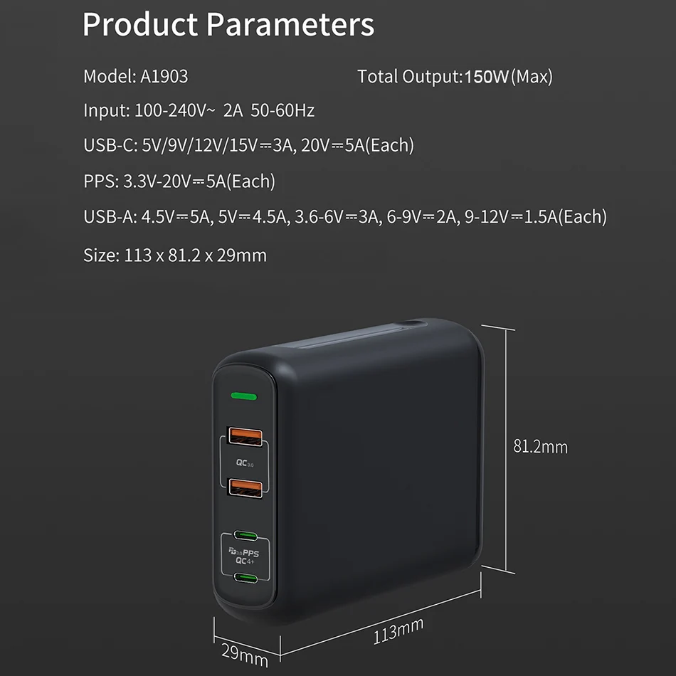  Универсальная штепсельная бакелитовая розетка 4 порта USB 20V 5A Ган 150W Tablet Зарядное устройство типа C PD КК 3 0 мобильный телефон быстрое зарядное для мобильного телефона рюкзак путешествий с отделением лэптопа