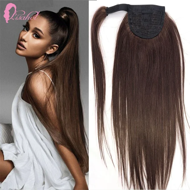 100% Human Hair Remy Unprocessed Bone Straight 4# Dark Brown Pony Tails Clip On Ponytail Cosplay Hair Wig For Black Women
