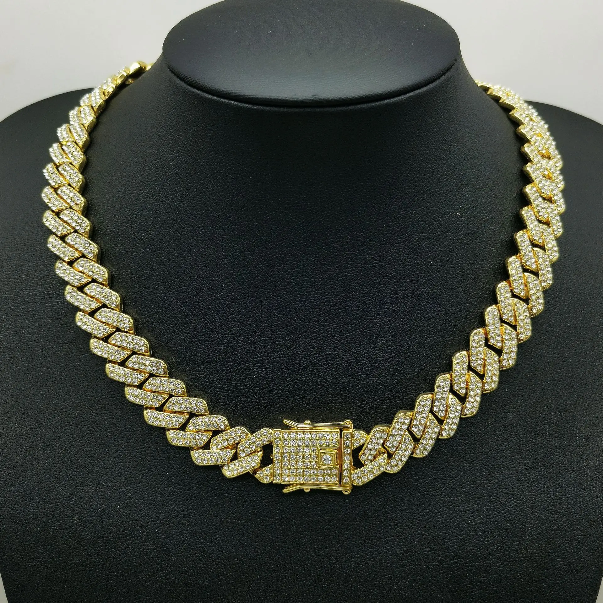 14MM Gold Plated Diamond Hip Hop Chain Miami Cuban Link Chain Iced Out Bling Cuban Link Necklace Cuban Choker Diamond Choker
