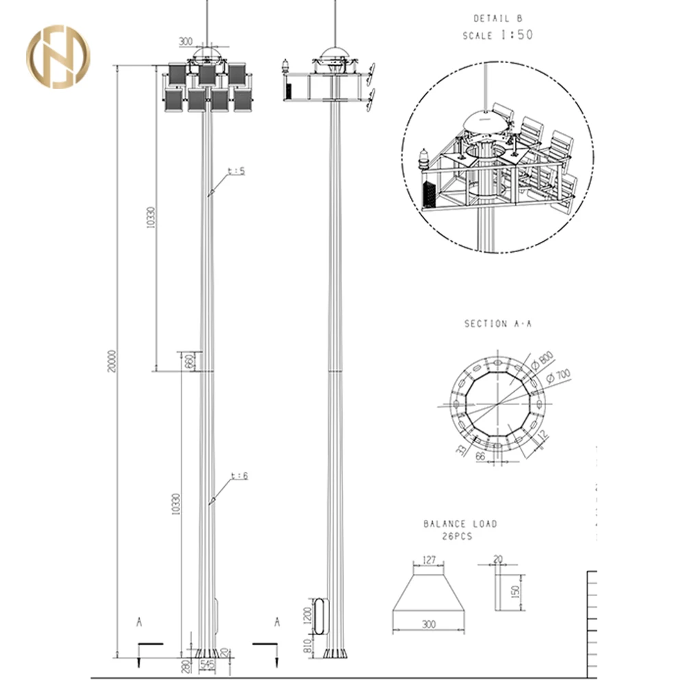 30M 35M Outdoor High Mast Lighting Towers With Lamp Lighting Pole