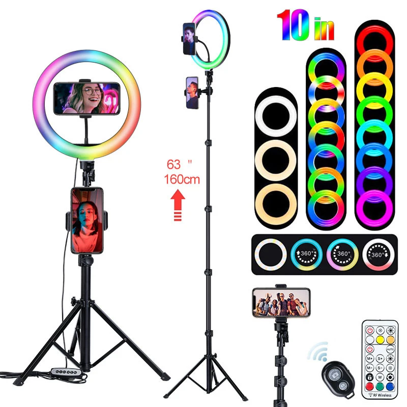 10 inch RGB Ring Light Beauty Video Studio Photo selfie led ring flash light With Tripod Stand Remote Controller