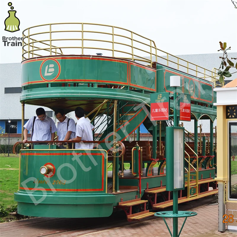 Double Deck Tracked Trolley Electric Trackless Train Electric Amusement Park Train Modern Bus Double Decker Tram For Tourism