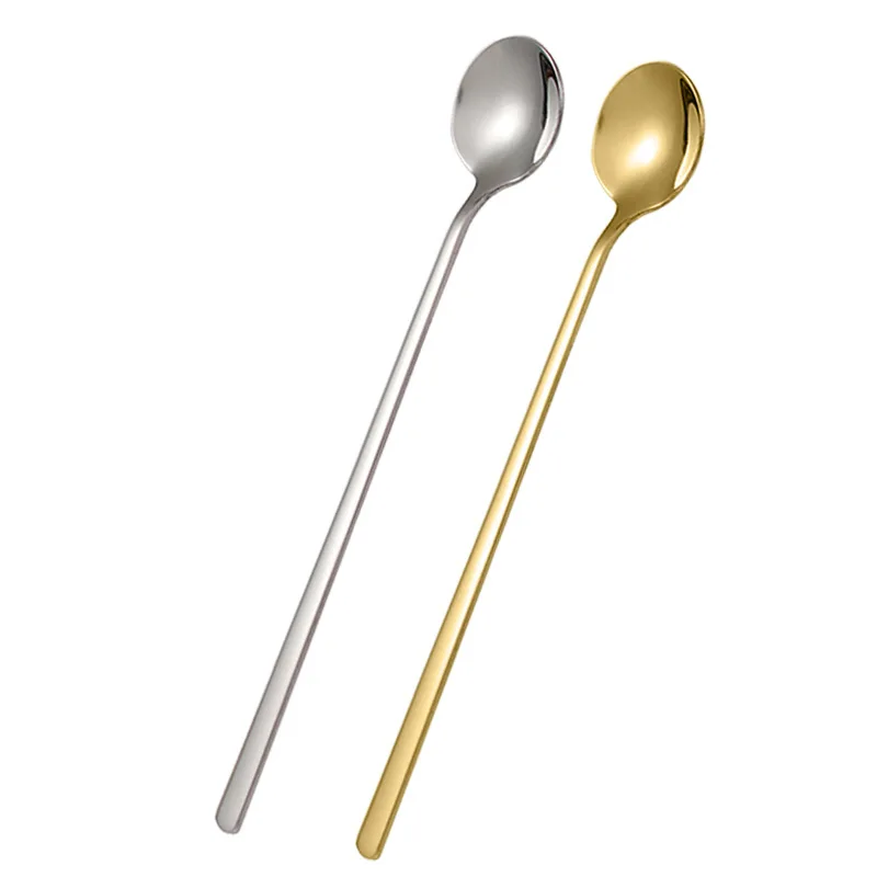 Edible Luxury silver black table long handle spoon brass korean stainless steel 304 spoon gold coffee tea spoons
