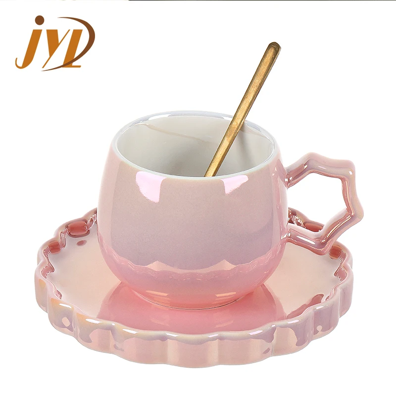 Popular design turkish coffee set glossy ceramic tea coffee cup and saucer set for gift set