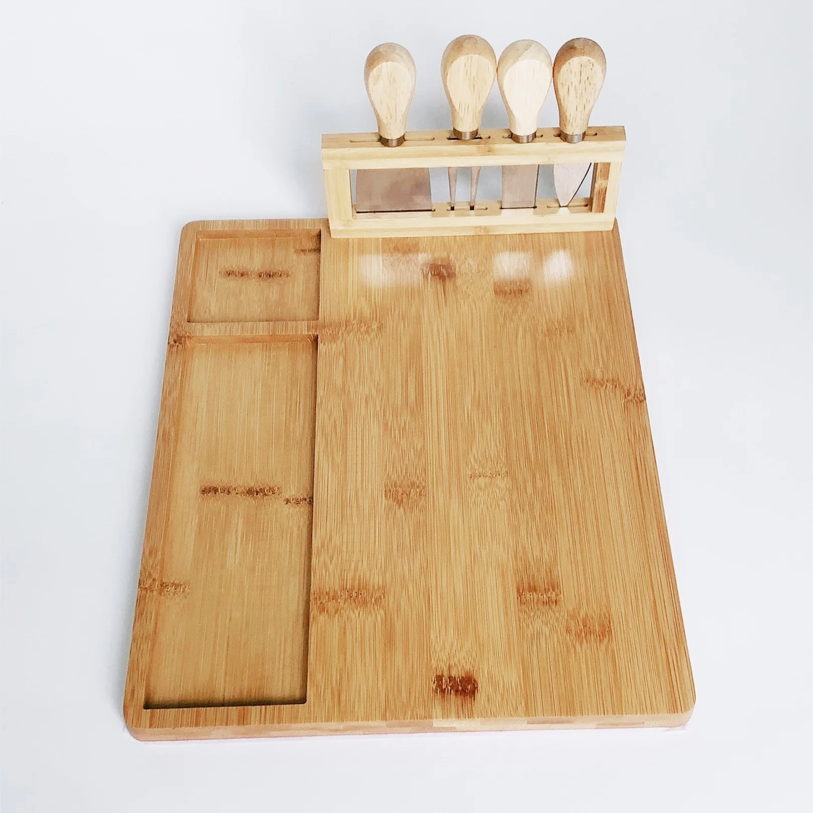 Kitchen Meat Charcuterie Platter Serving Tray wood bamboo cheese board with knife set with 4 stainless steel