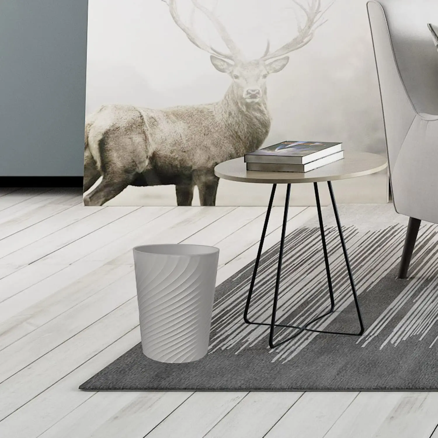 Grey  Small Trash Can Wastebasket Recycling Bin Slim Profile for Compact Spaces Bathroom, Office, Bedroom, Kitchen