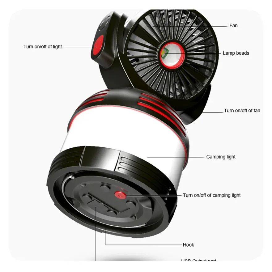 SOHOT Rechargeable Power Bank LED Camping Lantern with Ceiling Fan LED Camping Tent Light Emergency Lamp for Camping Fan