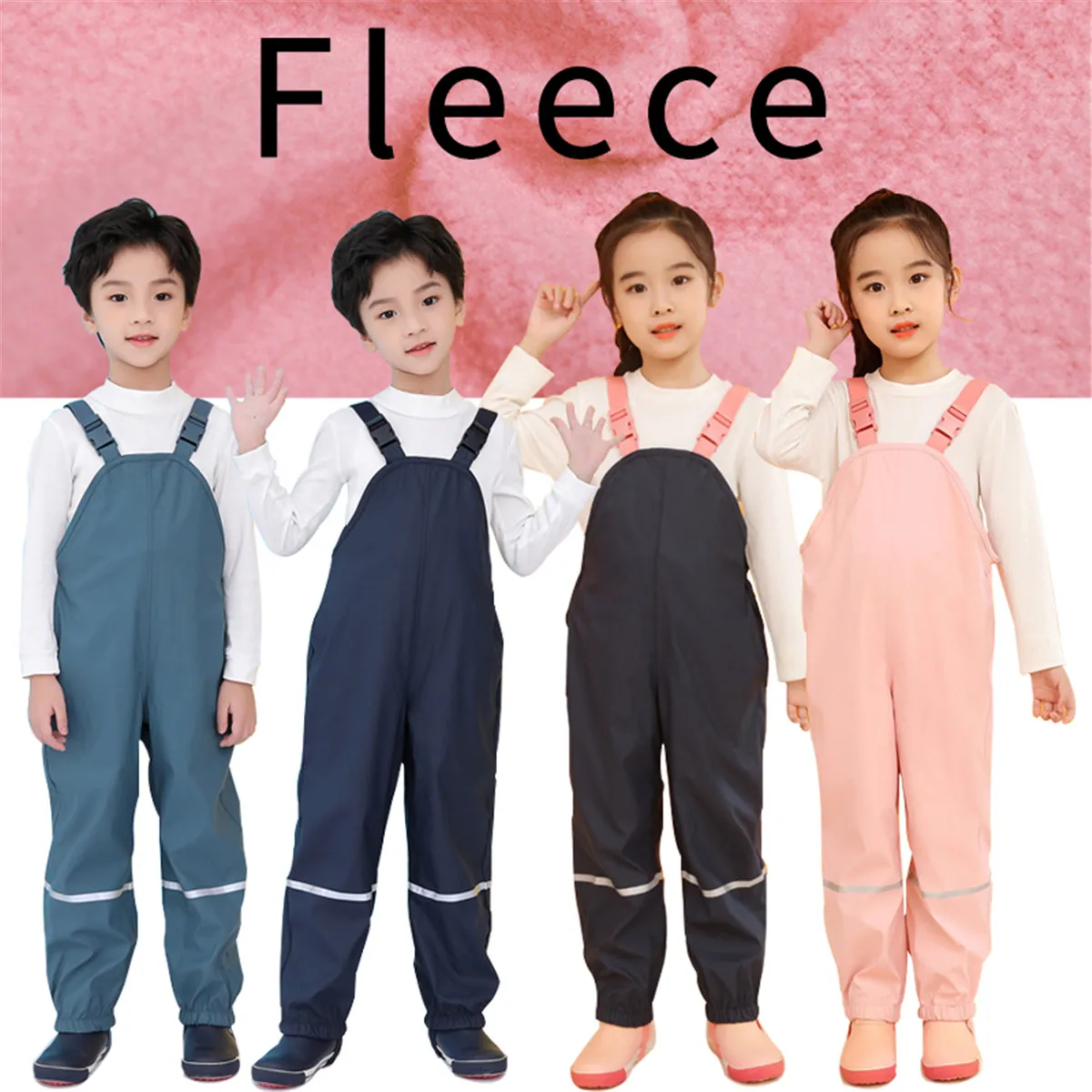 2022 Fleece Rain Bib Overall Kids Boy Waterproof Baby Girls Jumpsuit Outdoor Sport Children Pants Toddler Snow Trousers clothes