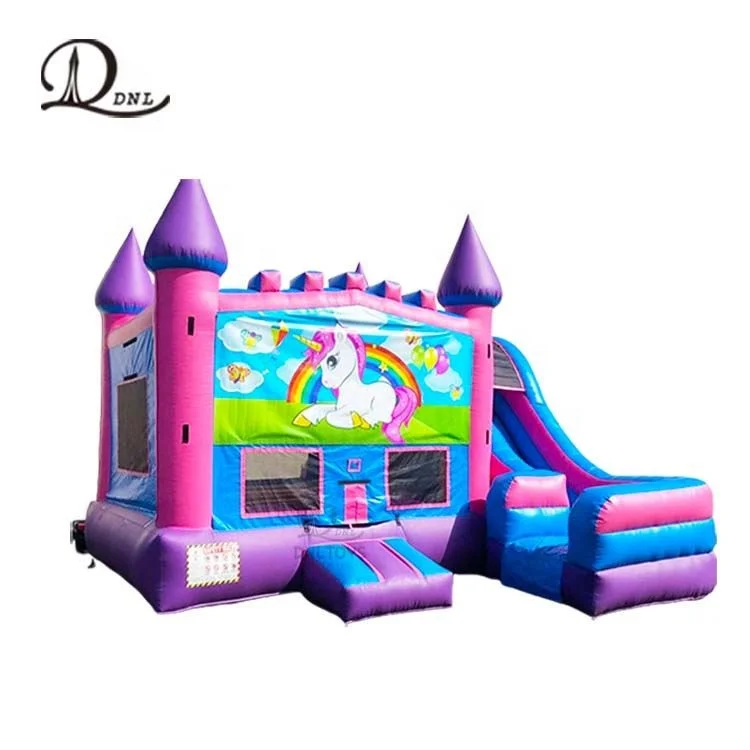 Funny unicorn inflatable Bouncer With Slide Bouncy House Combo Colorful Bouncing Castle Inflatable Kids Playground