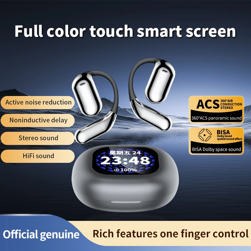 OWS on-ear wireless earphones with screen Air Q16 Pro max blue tooth earphones headphones touch control screen gaming earphone