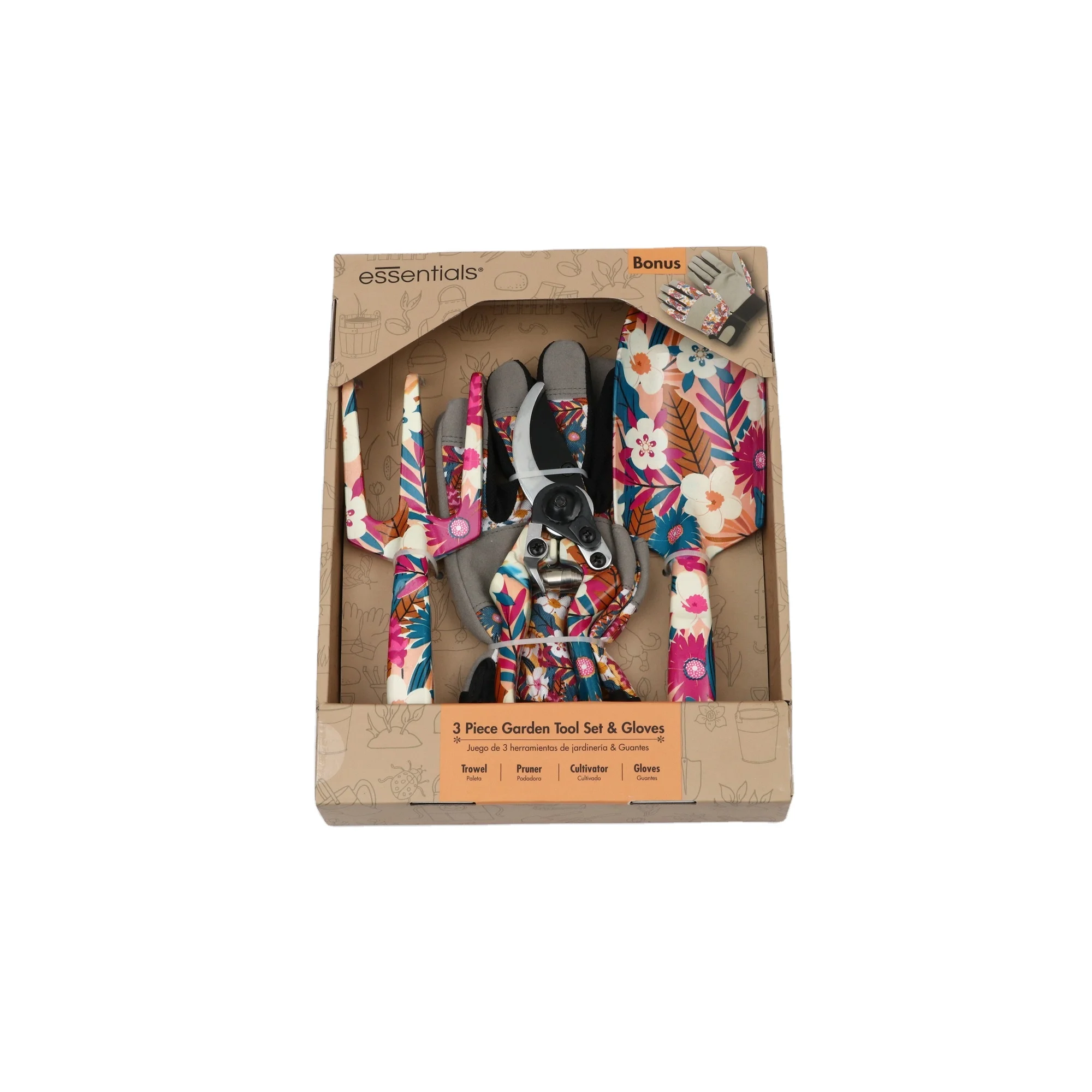 Customized Printed 4pcs Garden Hand Pruning Digging Tools Kit Set Mini shovel Rake Scissors Gloves For Gardening Working