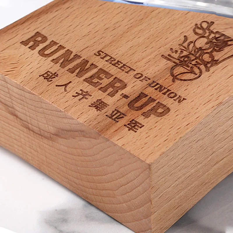 custom logo  K9 Crystal  Metal Material  souvenir  Conference trophy Solid wood crystal trophy crystal trophy