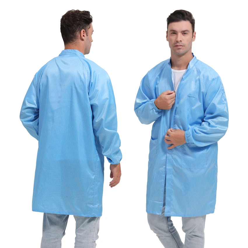 Esd Smock Clothing Cleanroom Strip Lab Coat Antistatic Stand Collar Workwear Lab Gown