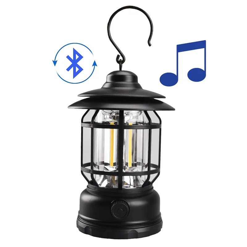 new camping lamp outdoor waterproof emergency type c usb rechargeable led camping light with speaker for tents