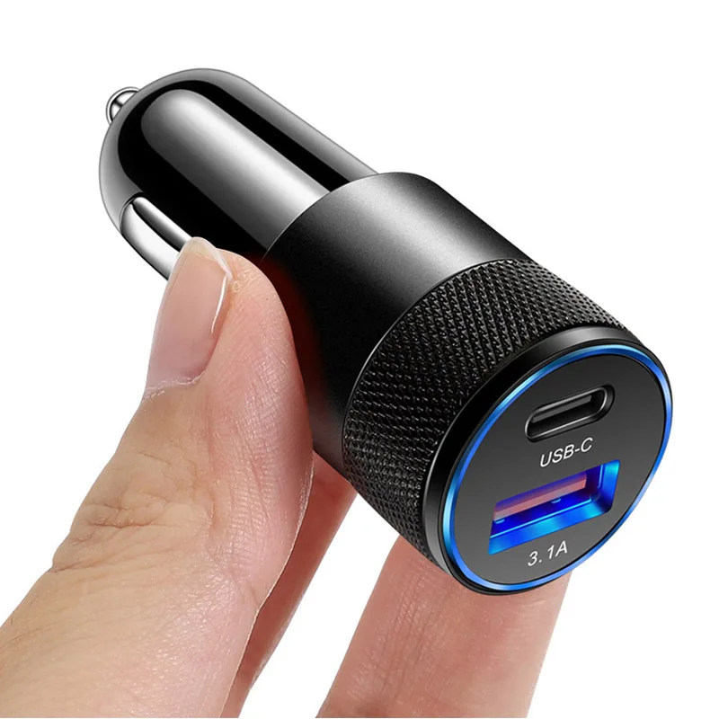 Small Steel Metal Aluminum Alloy 15W 3.1A  USB C Phone Car Charger Adapter Fast USB Car Charger