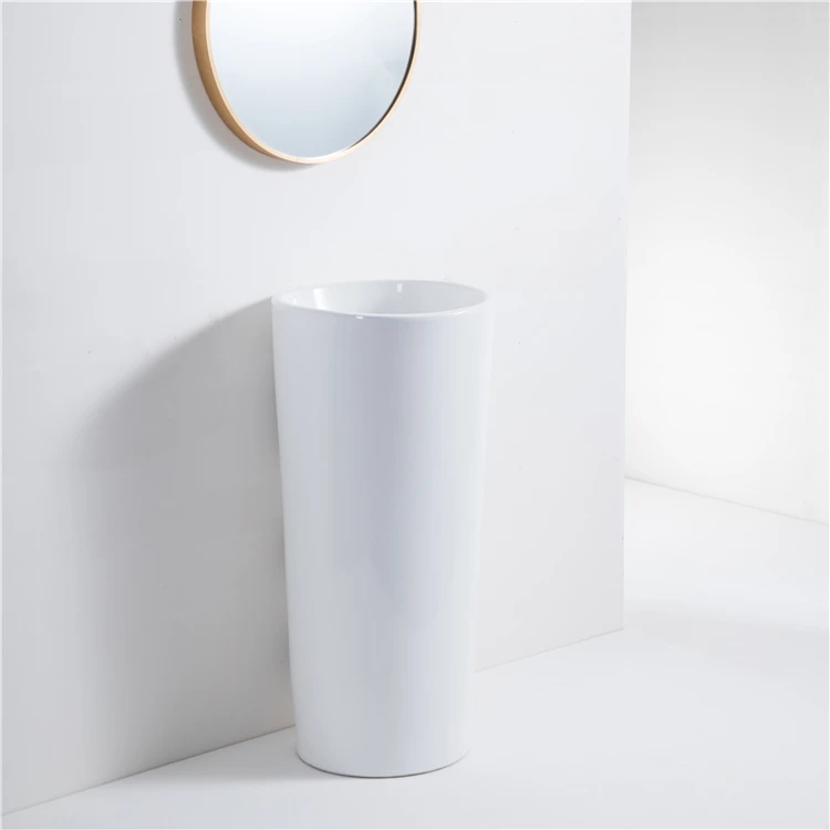 Modern decorative floor standing round solid cylinder white one piece bathroom ceramic hand wash pedestal sink basin