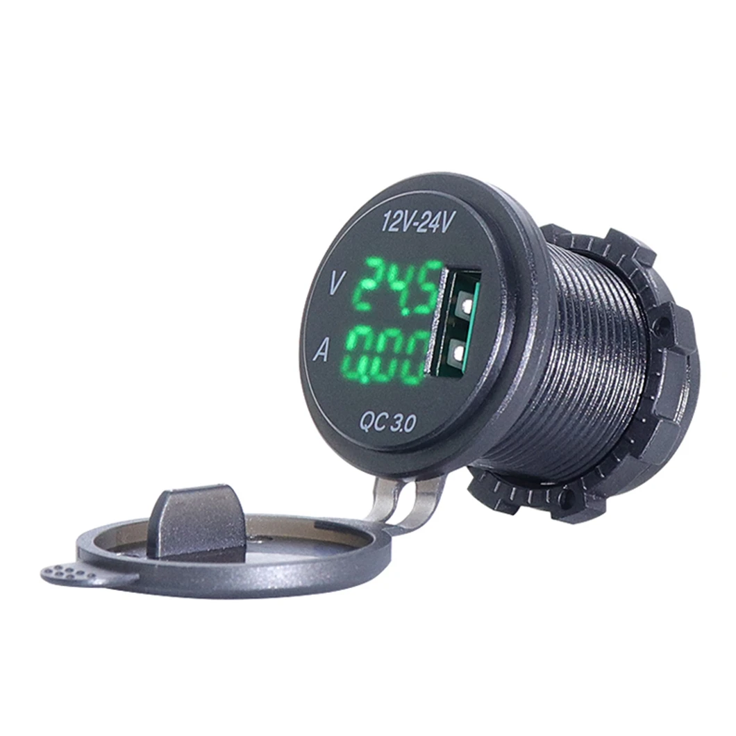 ABILKEEN DS017B Single Port QC3.0 USB Socket Input 12V-24V Car USB Charger with Digital LCD Voltmeter and Ammeter Display