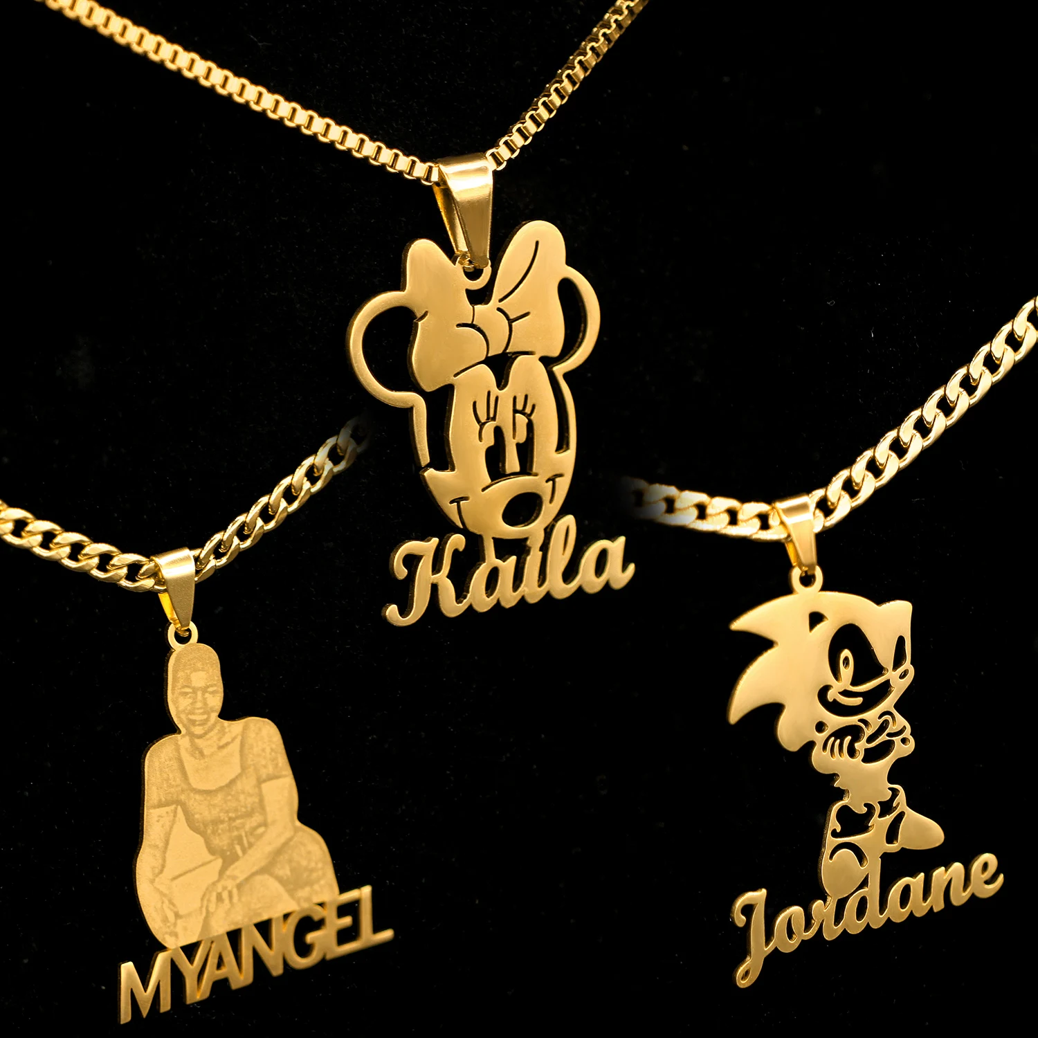 Kids Nameplate Stainless Steel Jewelry Personalised Any Design Letter Necklace Pendants Custom Name Cartoon Character Necklaces