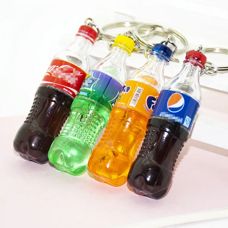 Mini Beverage Bottle Keychain Pendant Wholesale Simulation Carbonated Drink Bottled Keyring Key Chain Ring